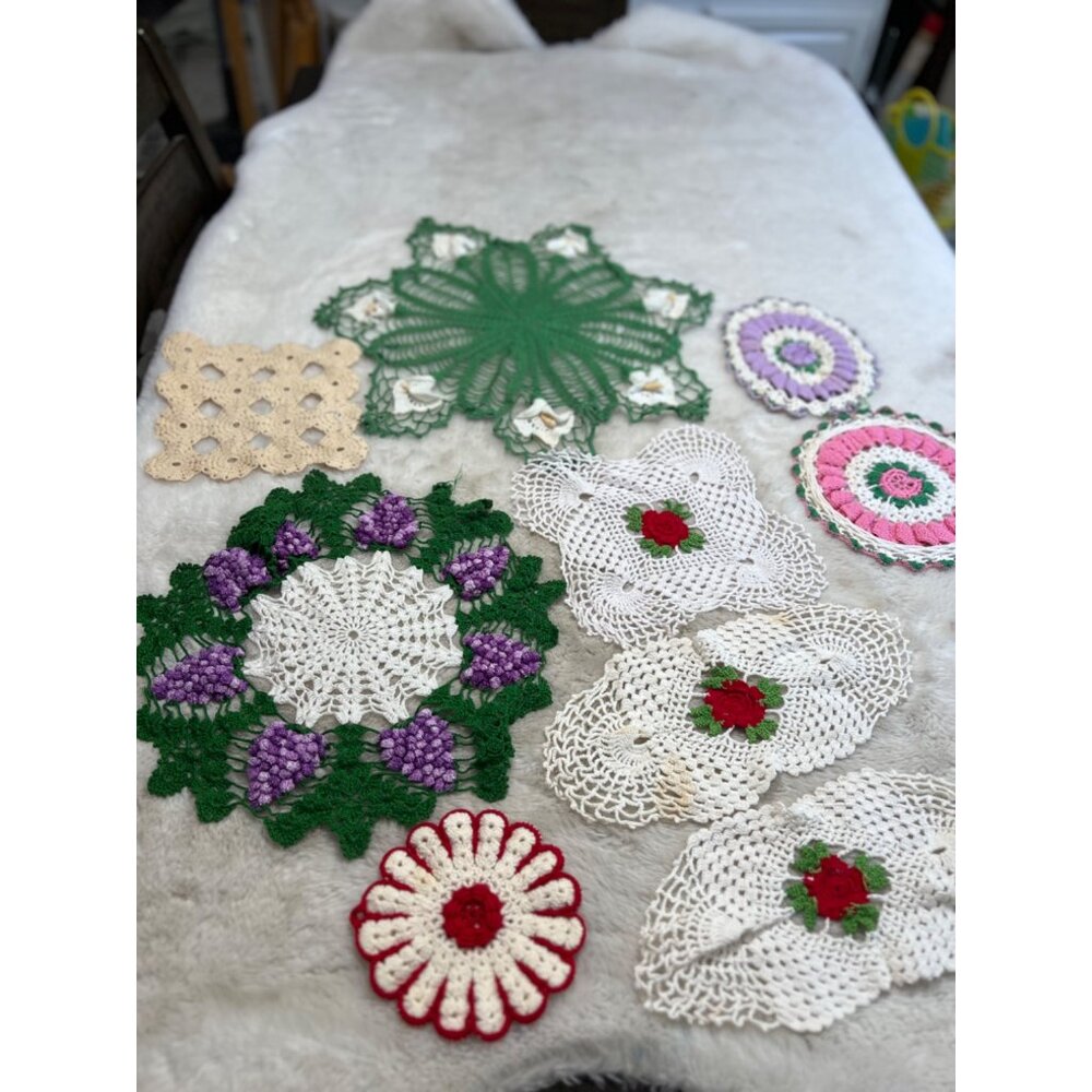 Vintage Crochet Doilies Set Of 9 Floral & Geometric Patterns